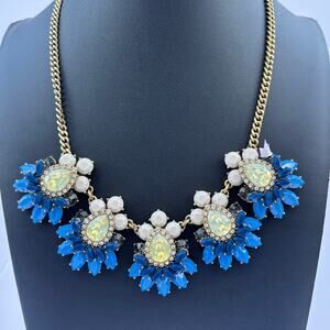 J. CREW Statement Necklace! Blue, Cream & Iridescent Floral Collar Necklace